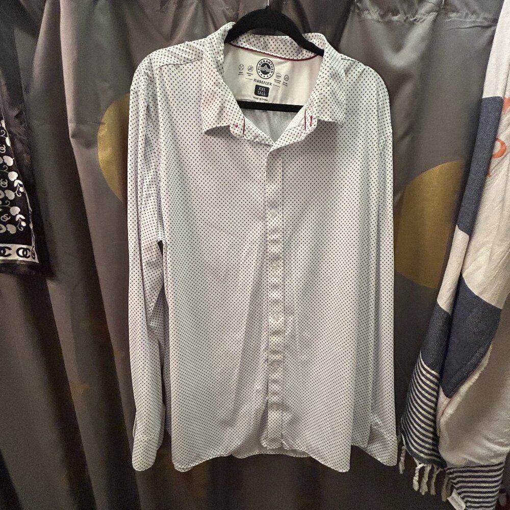 Flag & Anthem Button‎ Down Long Sleeve 2XLT Shirt White w. Blue Circle Print NWT